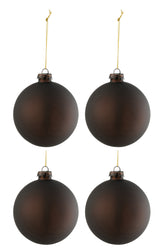 Doos Van 4 Kerstballen Effen Glas Mat Bruin